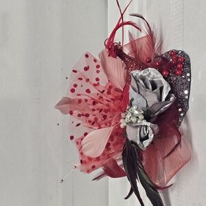 Elegant Red and Silver Fascinator